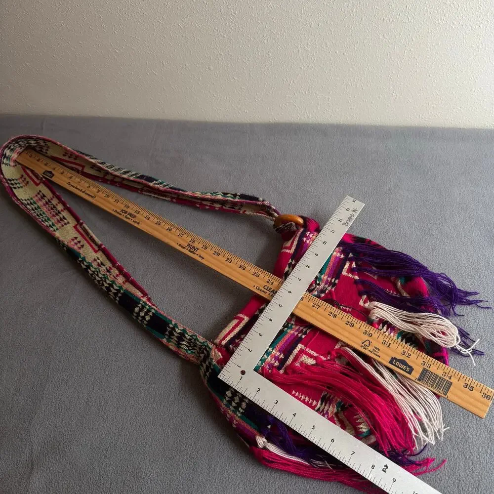Handmade Artsy Boho Festival Fringe Crossbody Colorful‎ Bag Purse 100% Wool